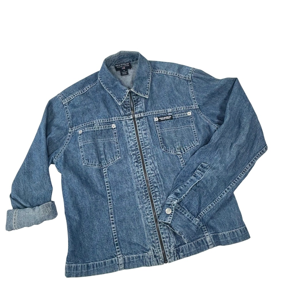VTG Polo Ralph Lauren Sz‎ M 10/12 Blue Y2K Denim Zip Up Trucker Jacket Unisex